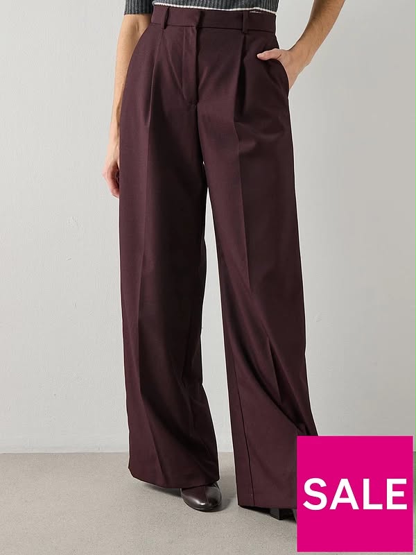 Wide Leg Suit Trousers - Red Wine