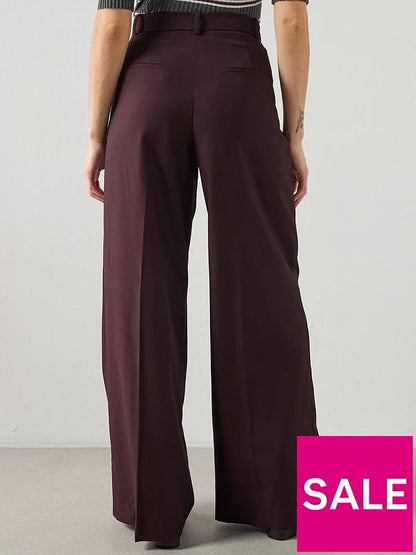 Wide Leg Suit Trousers - Red Wine