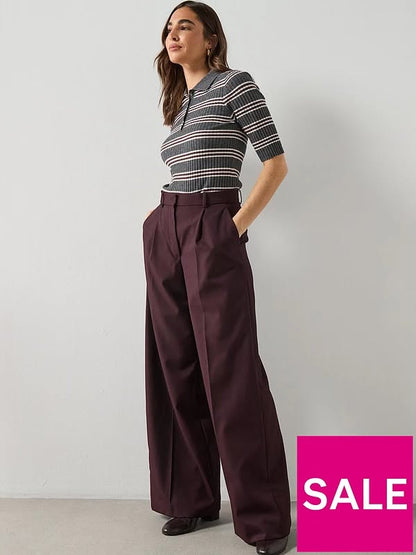 Wide Leg Suit Trousers - Red Wine