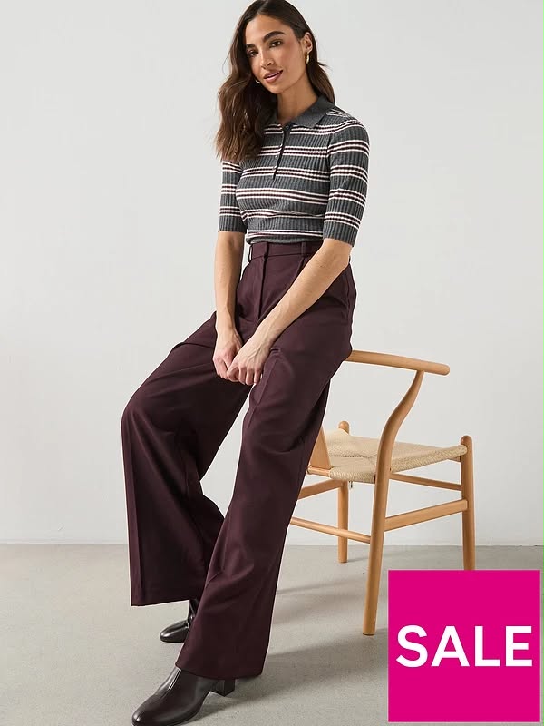 Wide Leg Suit Trousers - Red Wine