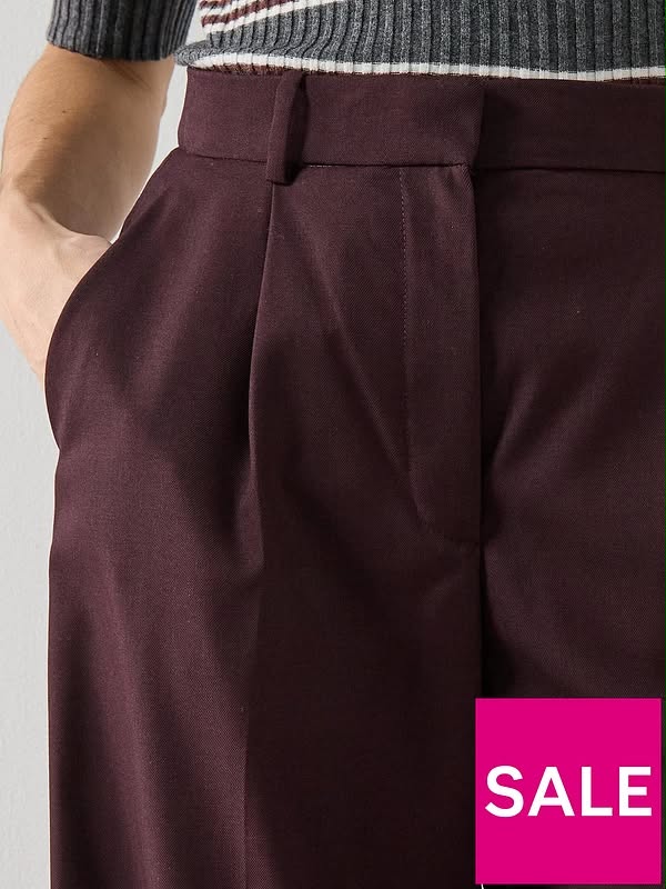Wide Leg Suit Trousers - Red Wine