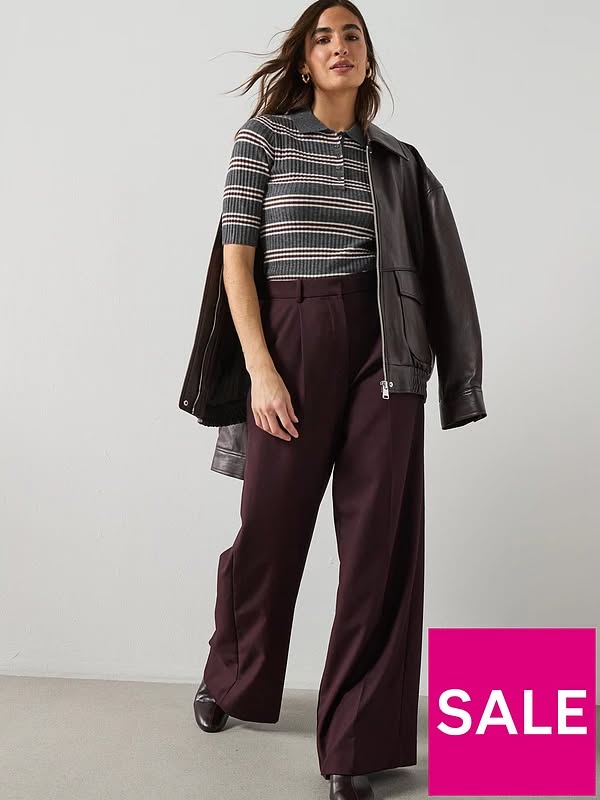 Wide Leg Suit Trousers - Red Wine