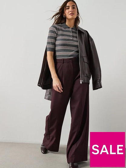 Wide Leg Suit Trousers - Red Wine