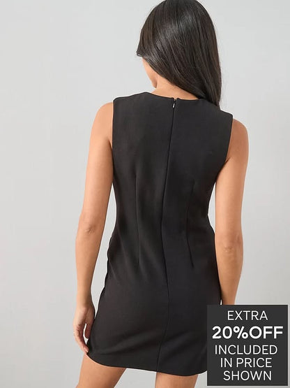 Gold Button Front Mini Shift Dress - Black
