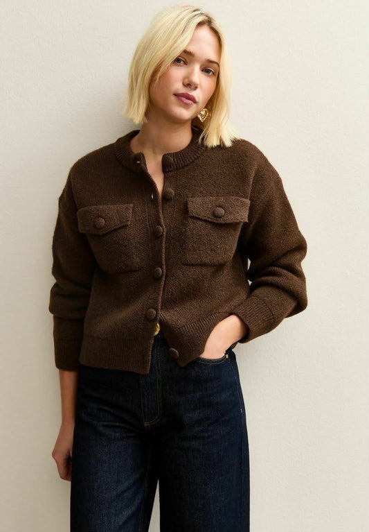 Flap Pocket Cardigan Dark Brown