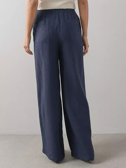 Linen Blend Wide Leg Trouser Navy