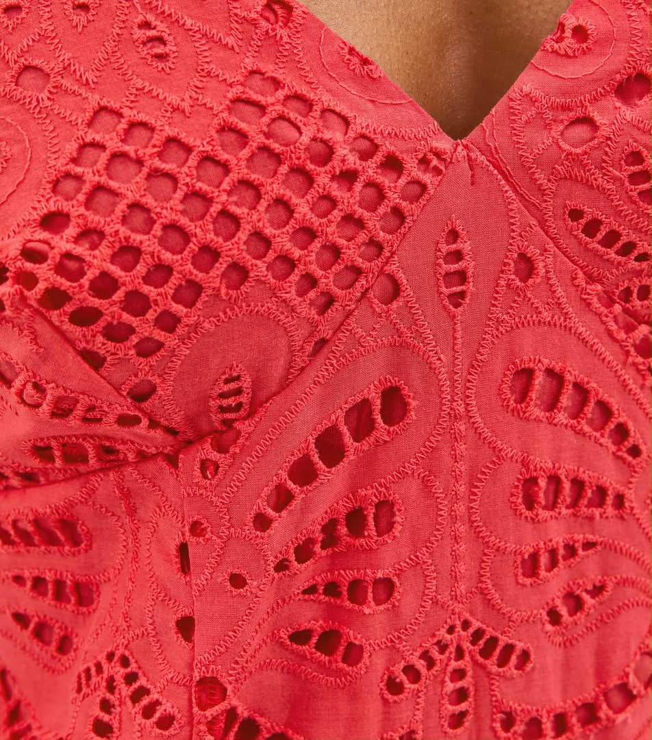 Dark Coral Cutwork Tie Back midi Dress