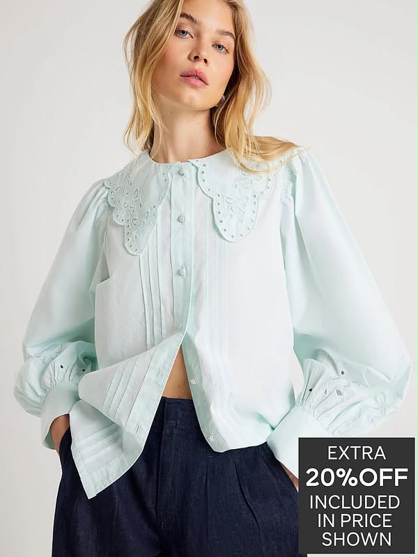 Long Sleeve Collar Blouse Blue