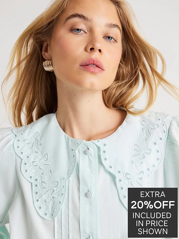 Long Sleeve Collar Blouse Blue