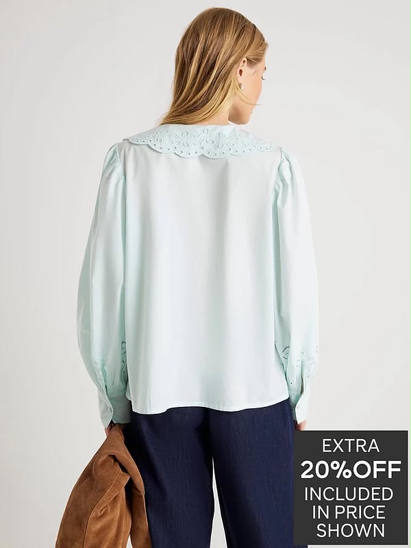 Long Sleeve Collar Blouse Blue