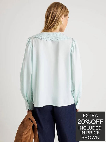 Long Sleeve Collar Blouse Blue