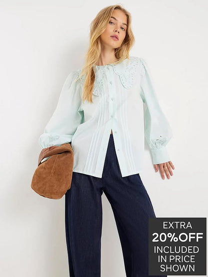Long Sleeve Collar Blouse Blue