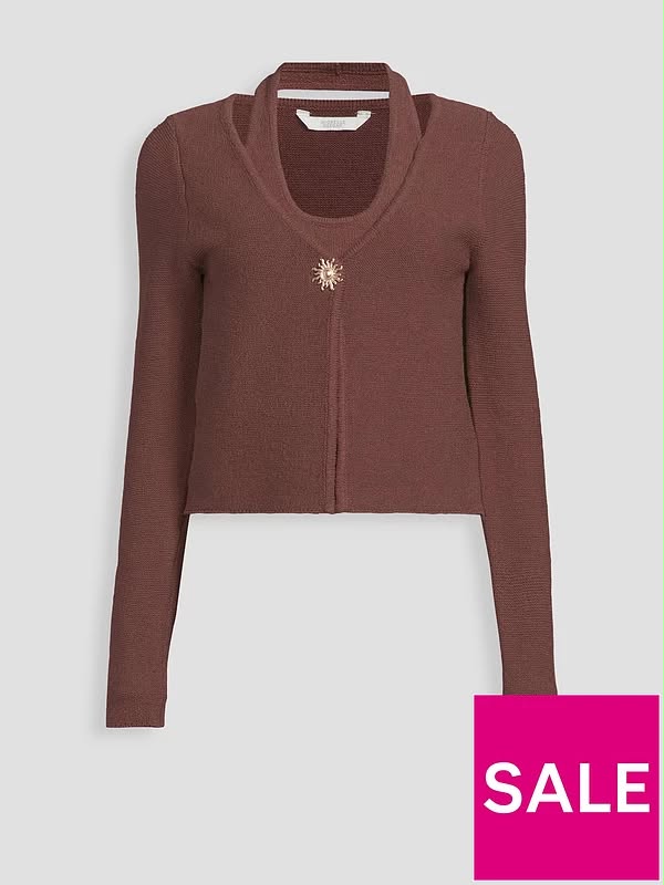 Brown Halter Neck 2 In 1 Cardigan