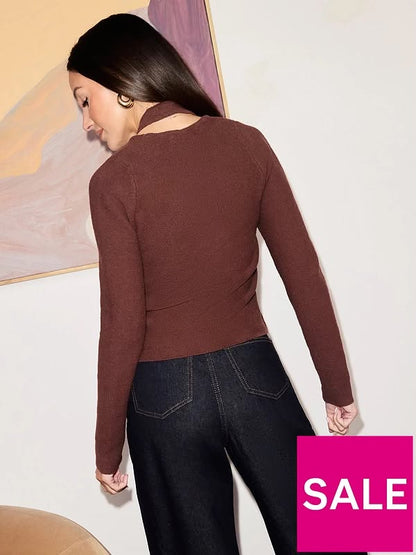 Brown Halter Neck 2 In 1 Cardigan