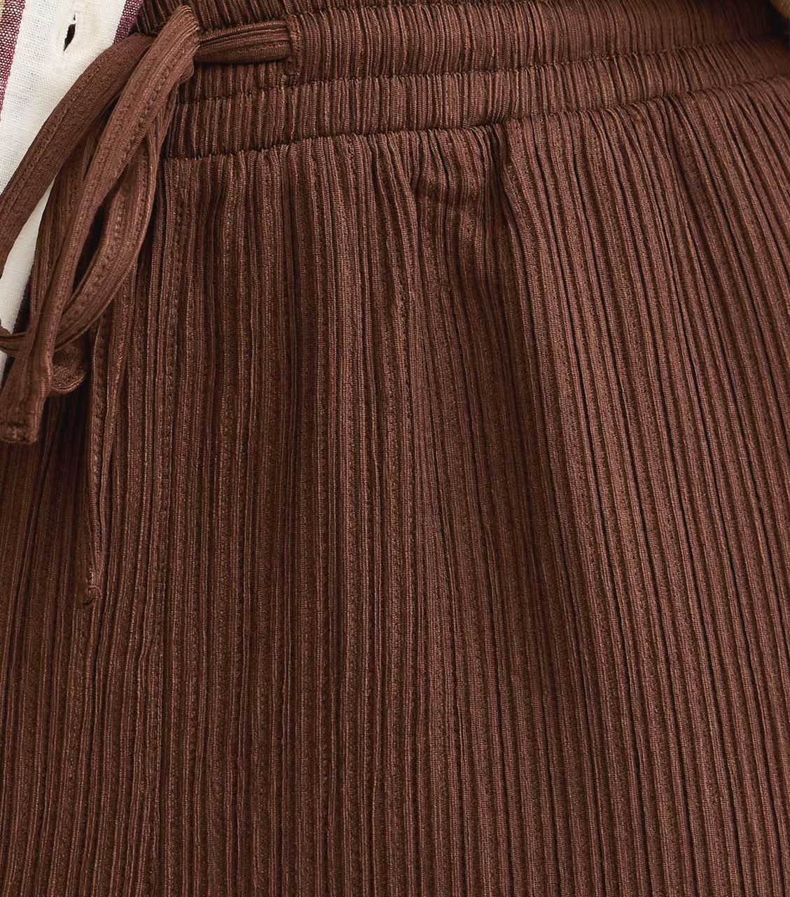 Brown Textured Jersey Wide Leg Trouser
