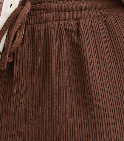 Brown Textured Jersey Wide Leg Trouser