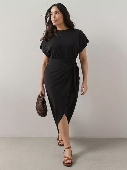 Curve Wrap Skirt Cotton T-Shirt Dress