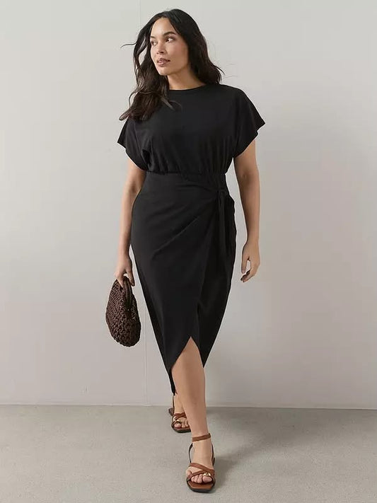 Curve Wrap Skirt Cotton T-Shirt Dress