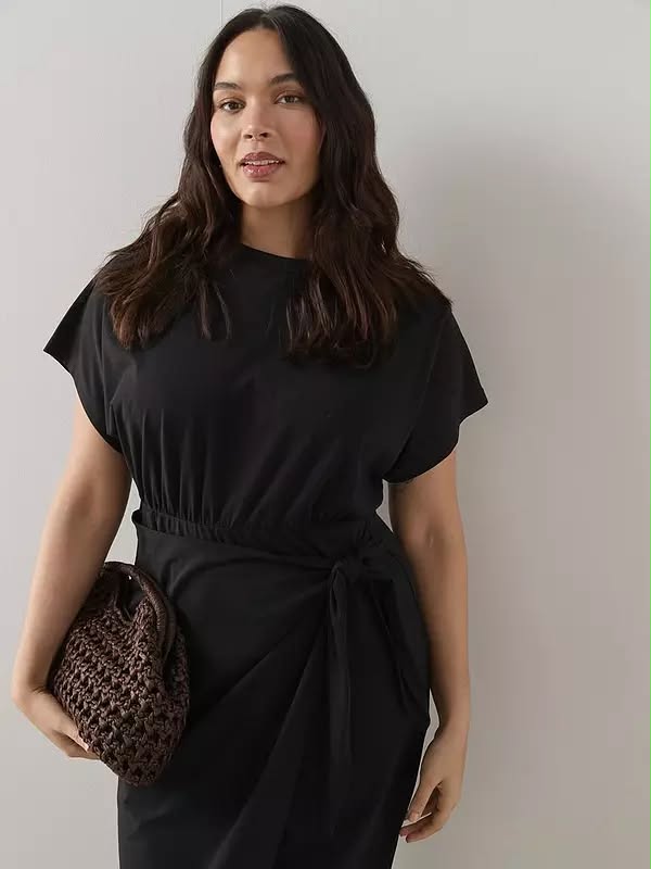 Curve Wrap Skirt Cotton T-Shirt Dress