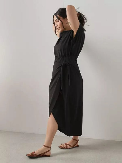 Curve Wrap Skirt Cotton T-Shirt Dress