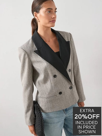 Contrast Lapel Boxy Crop Blazer