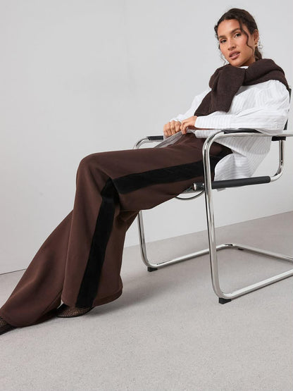 Brown Cord Trim Wide Leg Joggers Co-Ord