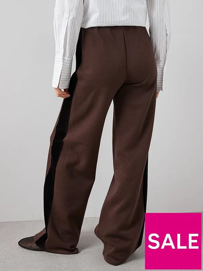 Brown Cord Trim Wide Leg Joggers Co-Ord
