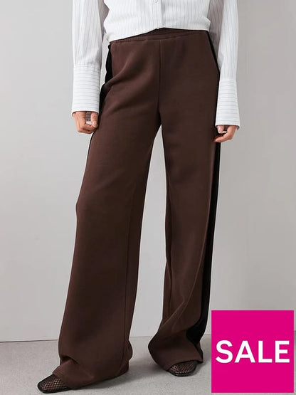 Brown Cord Trim Wide Leg Joggers Co-Ord