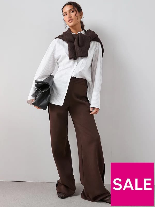 Brown Cord Trim Wide Leg Joggers Co-Ord