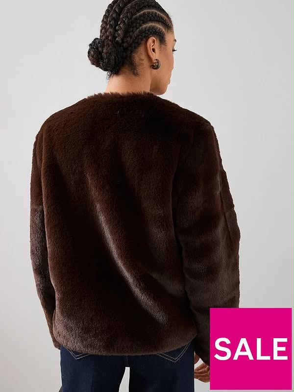 Faux Fur Collarless Jacket With Buckle Detail