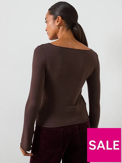 Boat Neck T-Shirt Brown