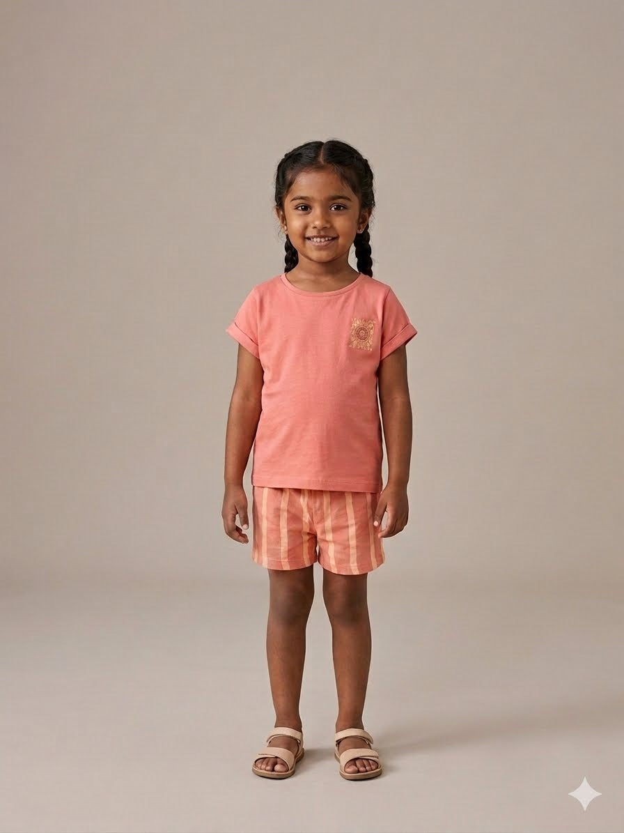 Sunlit Oasis Cotton Shorts Set