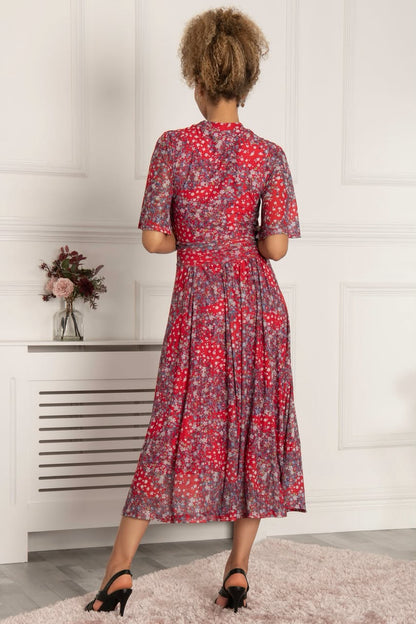Tina Turtle Neck Mesh  Dress Red Floral