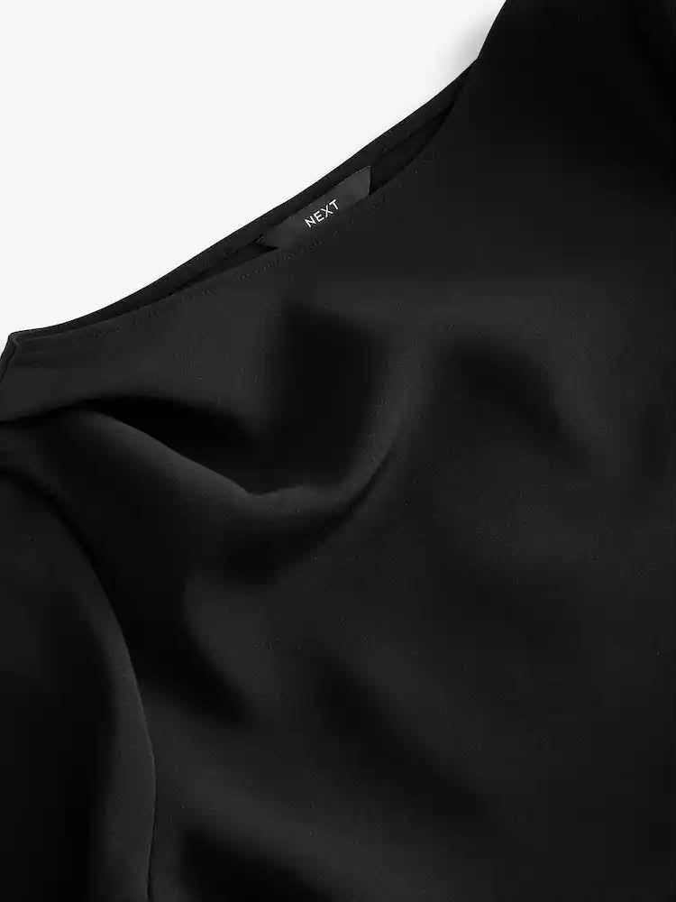 Black Ruched Short Sleeve Midi Dress