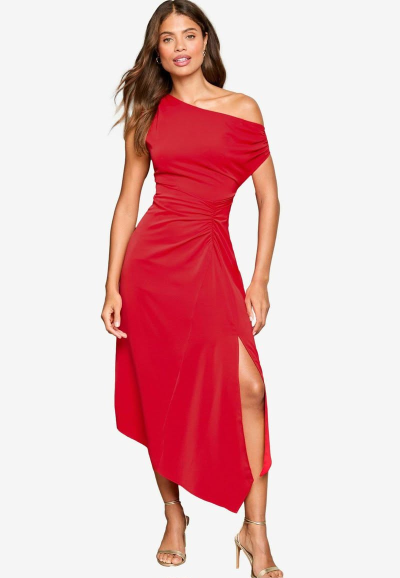 Off Shoulder Fit And Flare Asymmetrical Dress