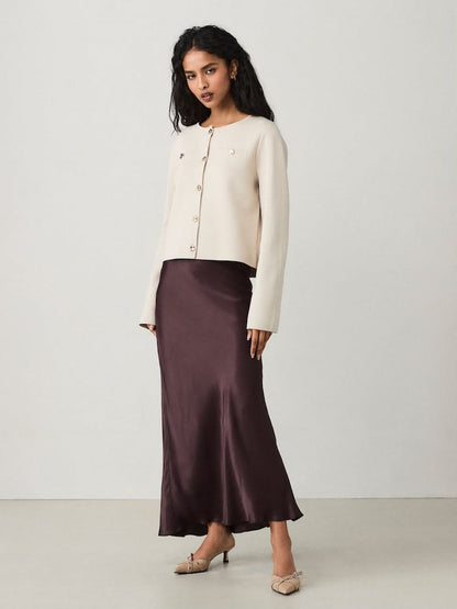 Chocolate Brown Satin Midi Skirt