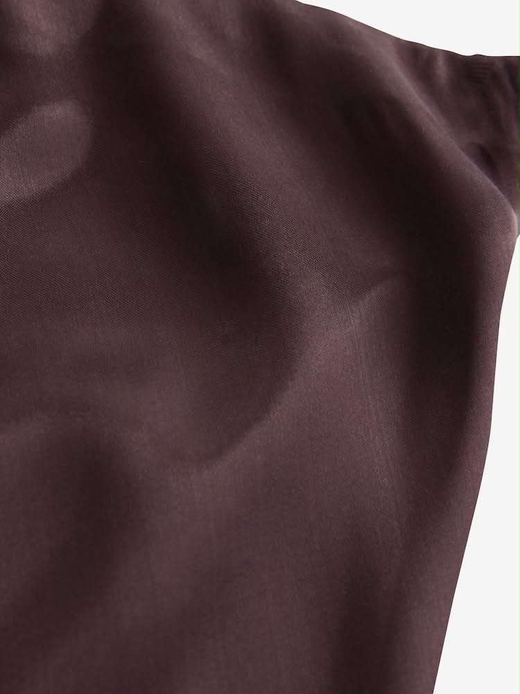 Chocolate Brown Satin Midi Skirt
