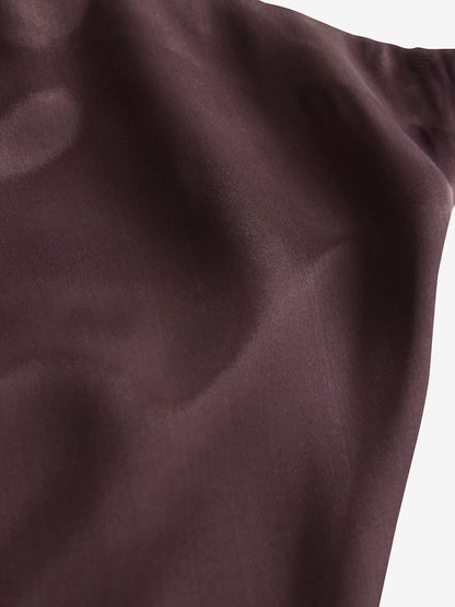 Chocolate Brown Satin Midi Skirt
