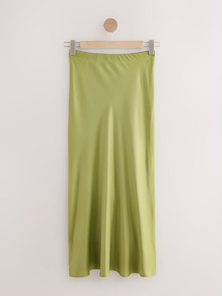 Green Satin Midi Skirt