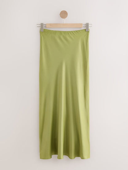 Green Satin Midi Skirt