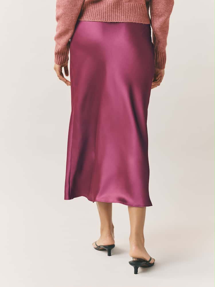 Dark Pink Satin Midi Skirt