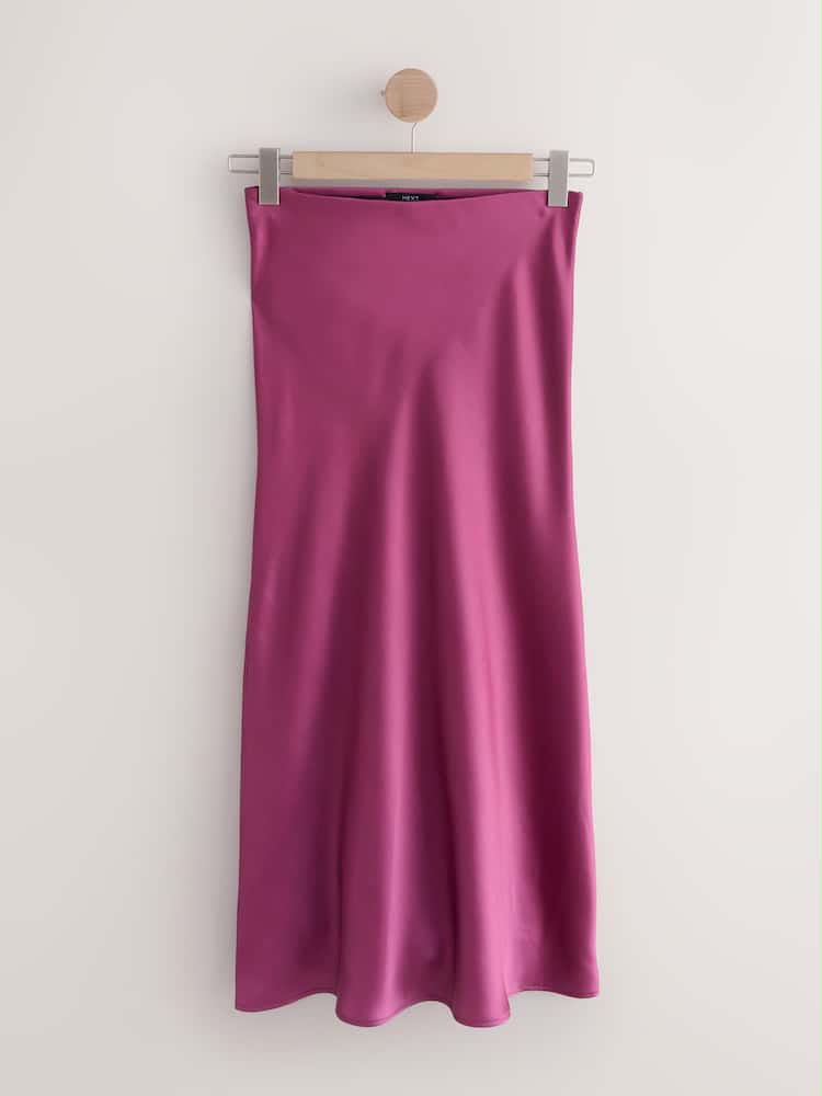 Dark Pink Satin Midi Skirt