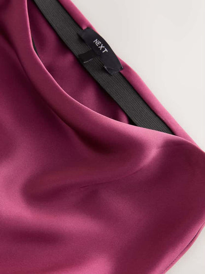 Dark Pink Satin Midi Skirt