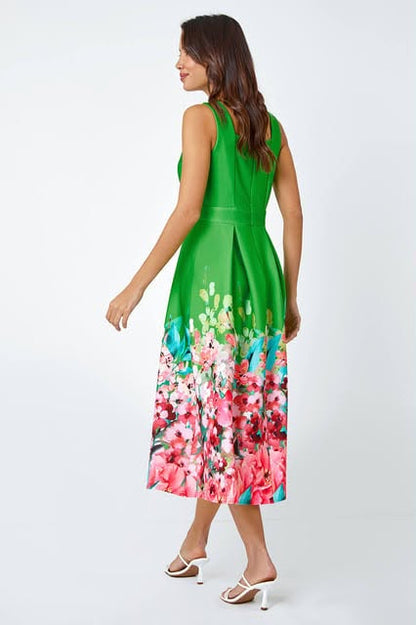 Premium Stretch Floral Midi  Dress