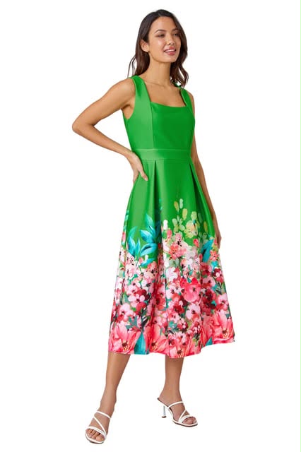 Premium Stretch Floral Midi  Dress