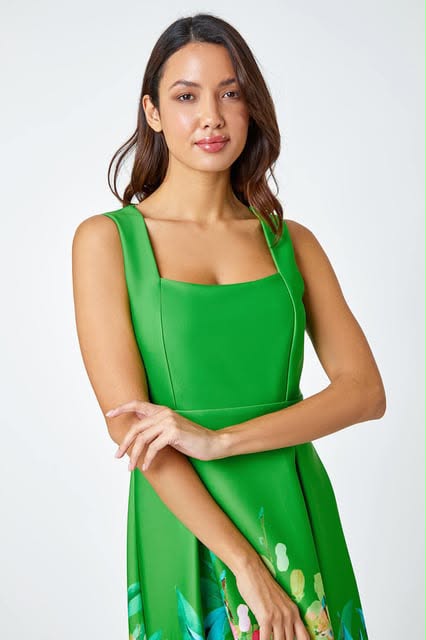 Premium Stretch Floral Midi  Dress