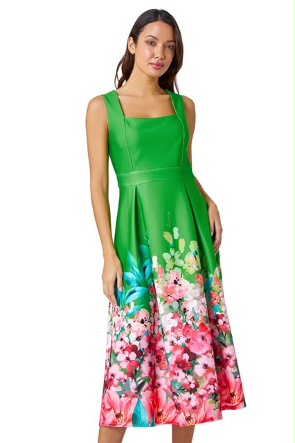 Premium Stretch Floral Midi  Dress