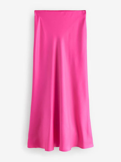 Pink Satin Midi Skirt