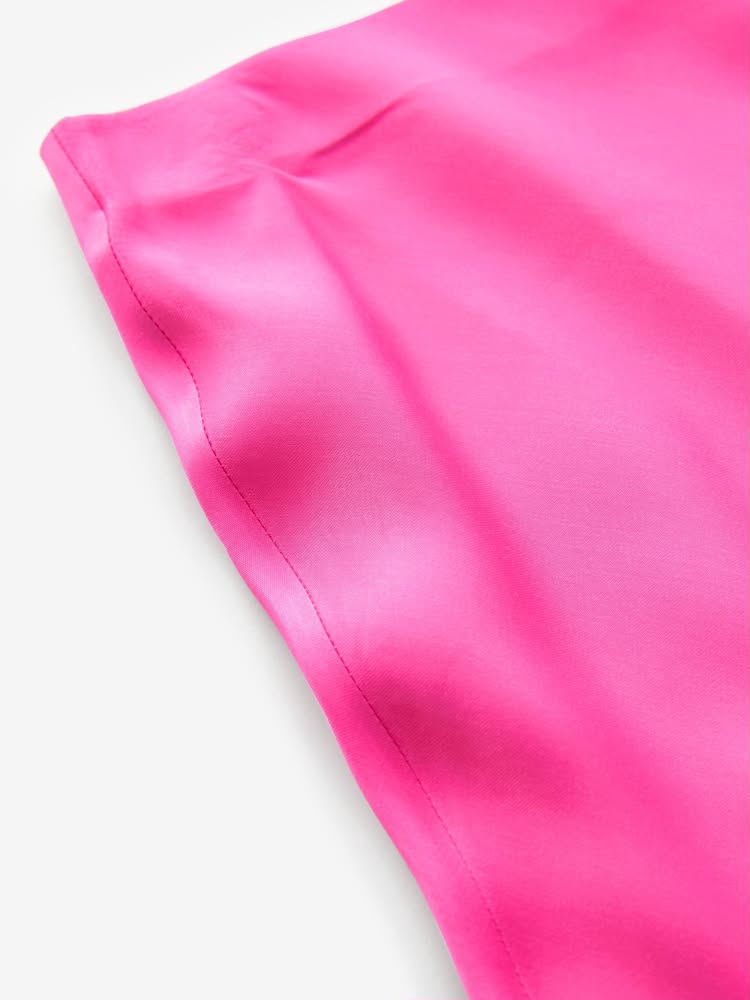 Pink Satin Midi Skirt