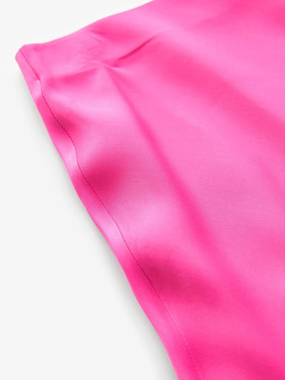 Pink Satin Midi Skirt